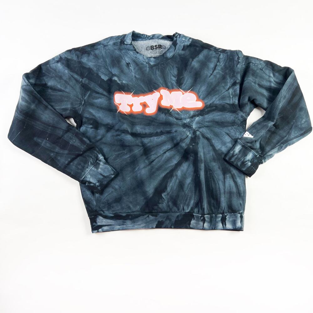 New BSR By Samii Ryan Try Me lightweight sweatshirt black tie dye Size Medium